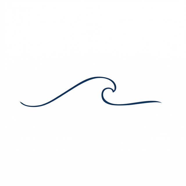 The artwork features a minimal ocean wave.