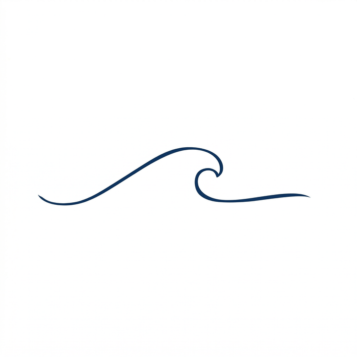 The artwork features a minimal ocean wave.