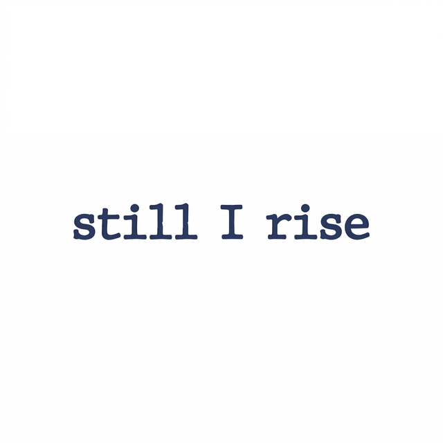 The artwork presents the visible text “still I rise” as a lettering composition.