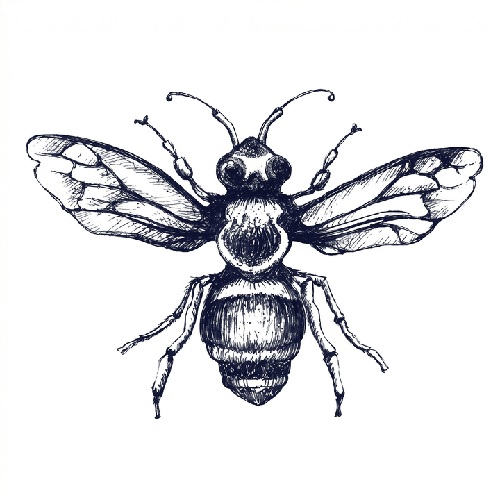 The artwork features a realistic detailed honey bee.