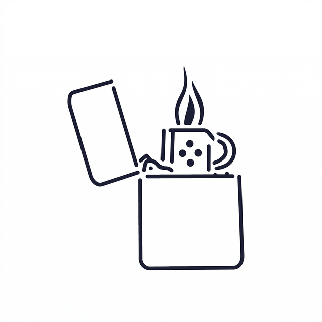 The artwork features an engraving open flame lighter.