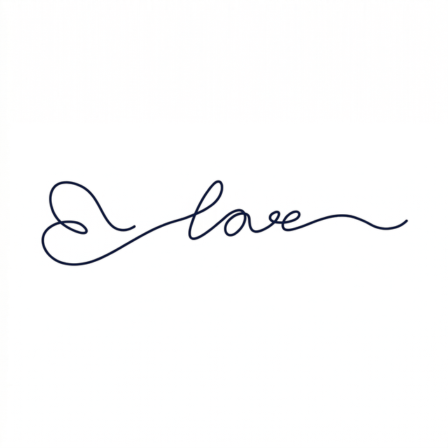 The artwork presents the visible text “love” as a lettering composition.