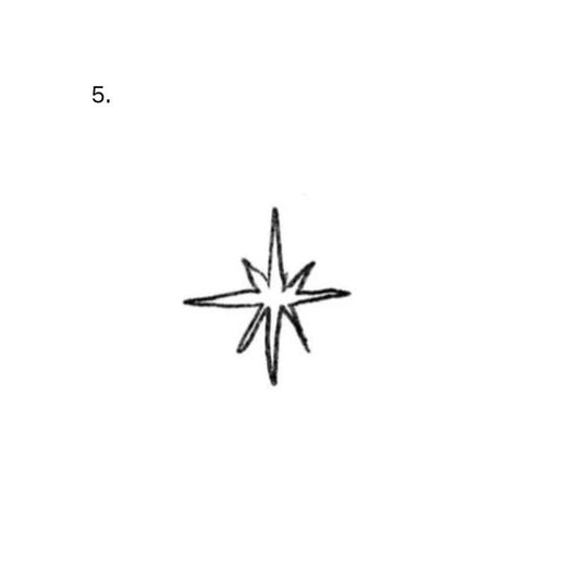 An outlined starburst is formed by eight alternating long and short points.