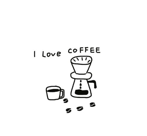 I Love Coffee temporary tattoo with coffee maker and cup and the words “I love COFFEE”