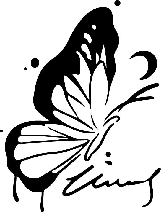 split black linework temporary tattoo featuring butterfly