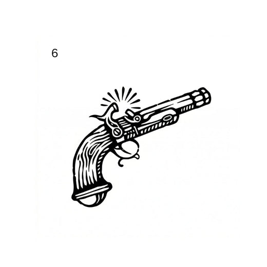 antique engraving temporary tattoo featuring ray gun