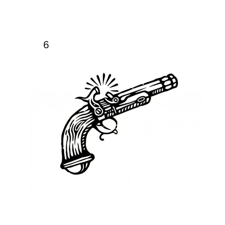 antique engraving temporary tattoo featuring ray gun