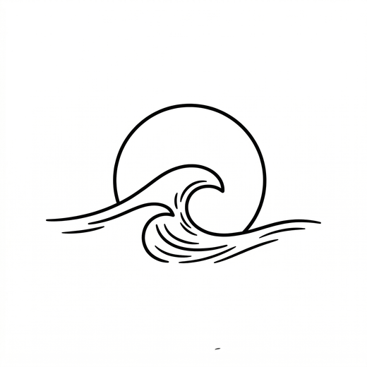 The artwork features a minimal sunrise ocean wave.