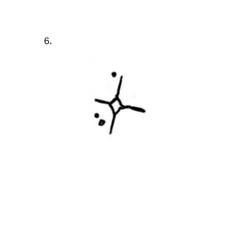 A small four-point sparkle is accented by three round dots.