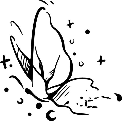 fine-line illustration temporary tattoo featuring butterfly and crescent moon