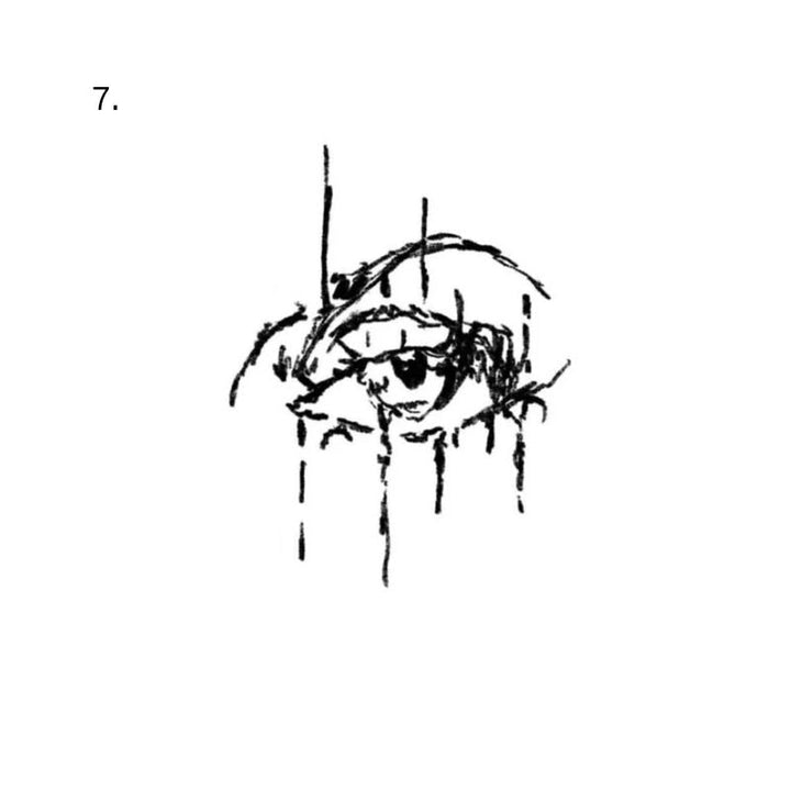 The artwork features a dripping scribble eye.