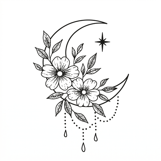 Illustrative moon temporary tattoo design