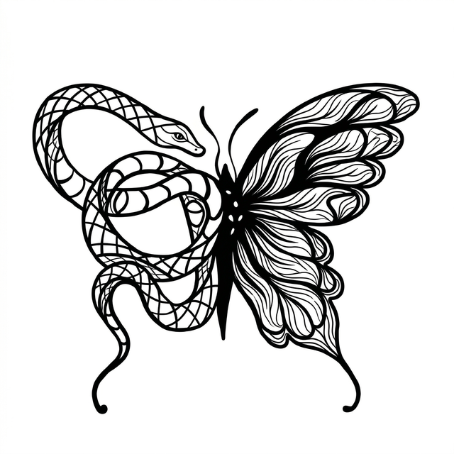The artwork features a snake butterfly hybrid.