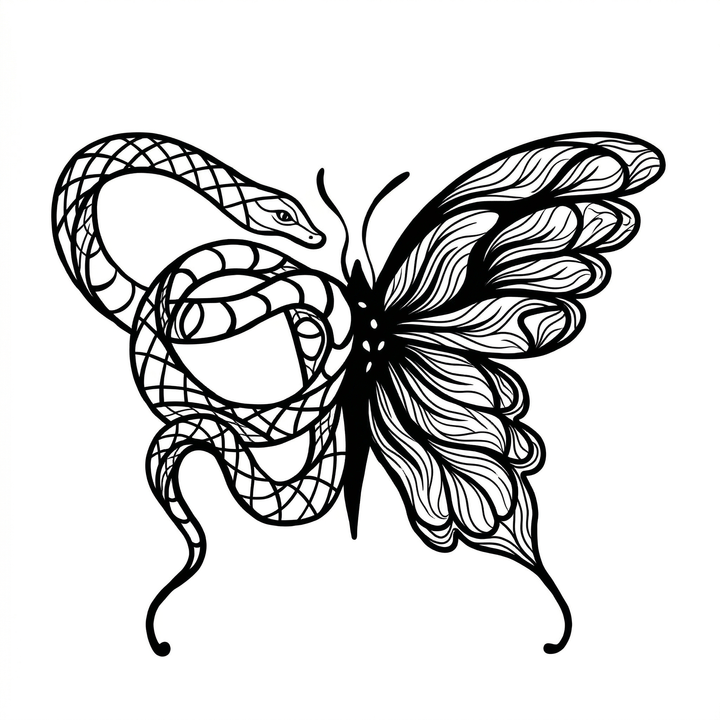 The artwork features a snake butterfly hybrid.