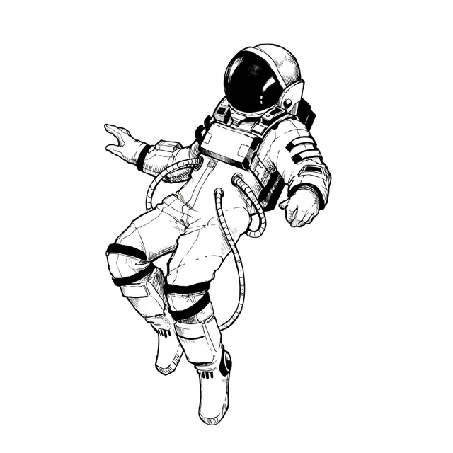The artwork features a sketch floating astronaut.