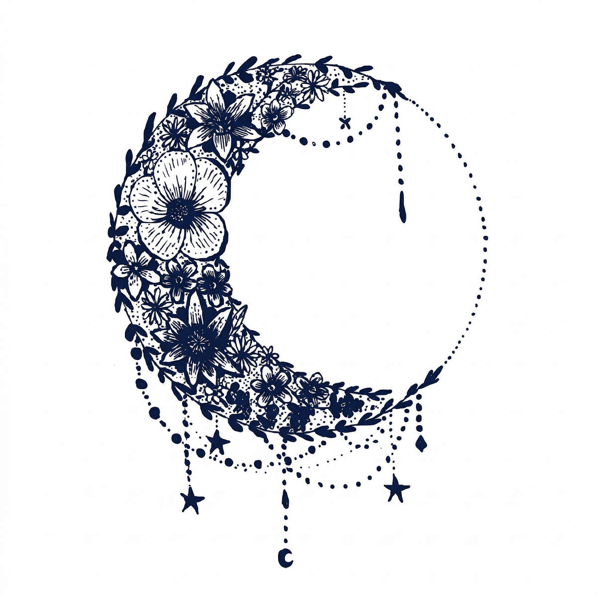 Illustrative moon temporary tattoo design