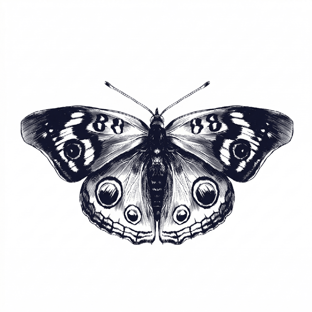 The artwork features a realistic eye-spotted moth.