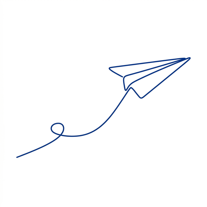 The artwork features a paper airplane with looping trail.