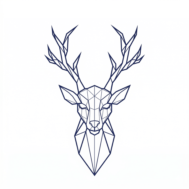 The artwork features a geometric polygon stag head.