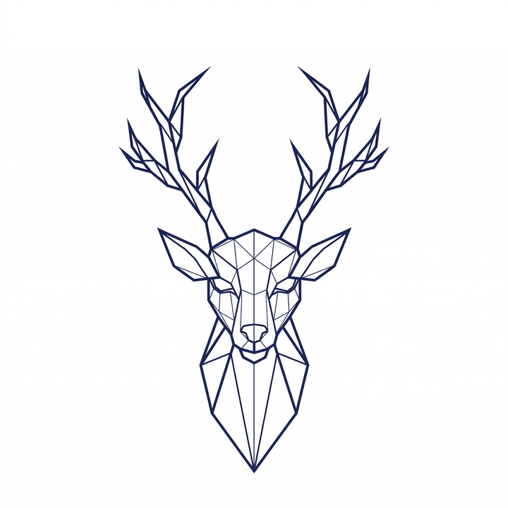 The artwork features a geometric polygon stag head.