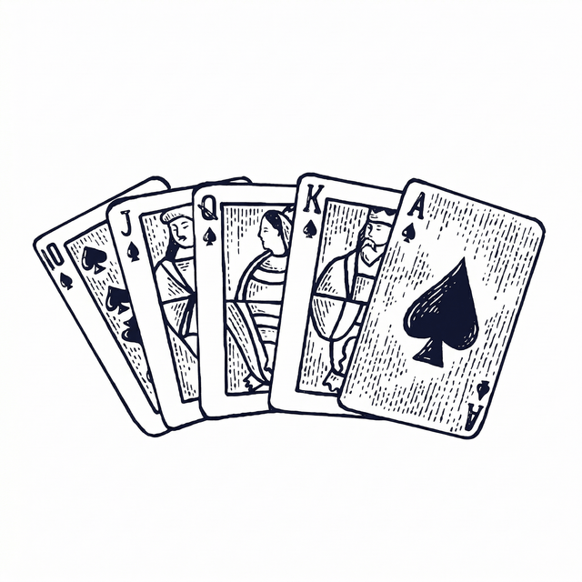 The artwork features spade royal flush cards.