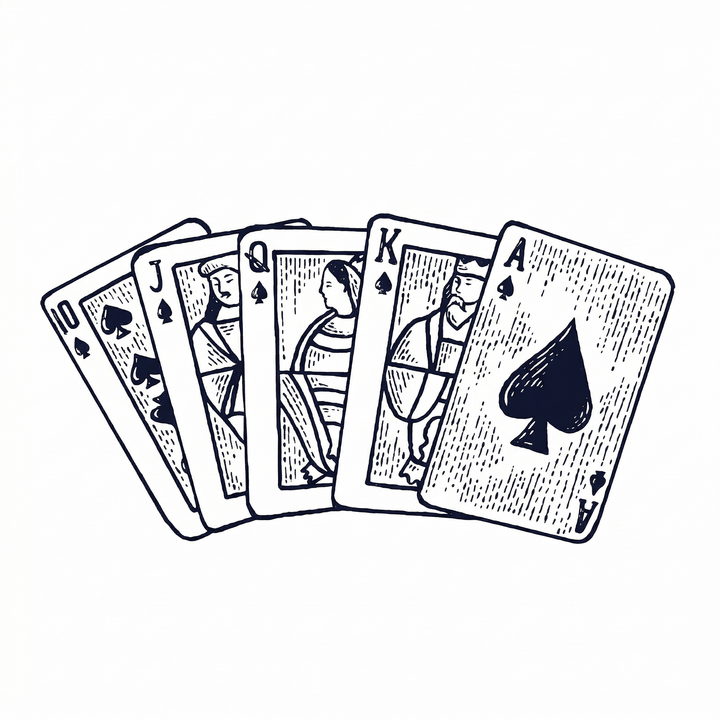 The artwork features spade royal flush cards.