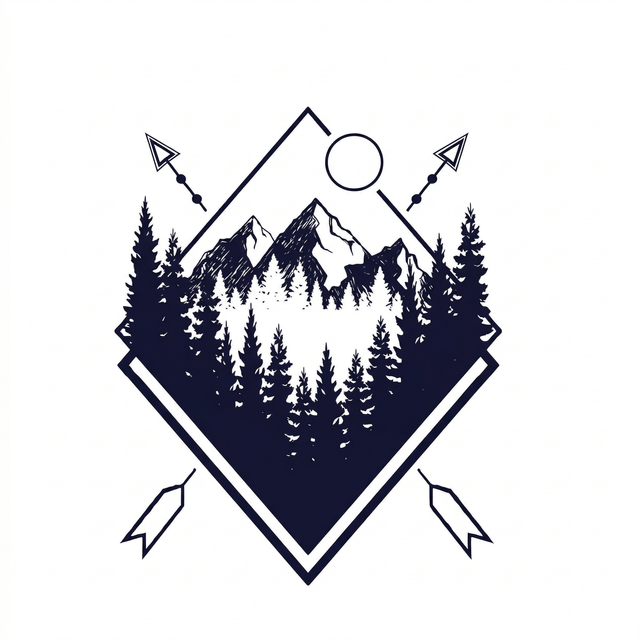The artwork features mountain forest diamond with arrows.