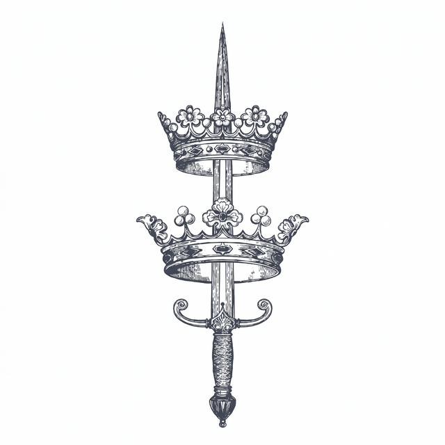The artwork features sword through two crowns.