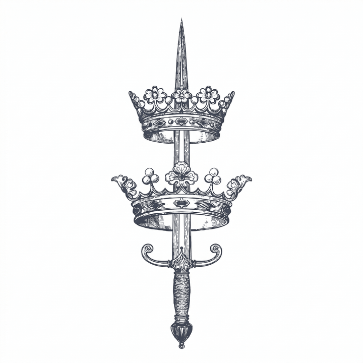 The artwork features sword through two crowns.