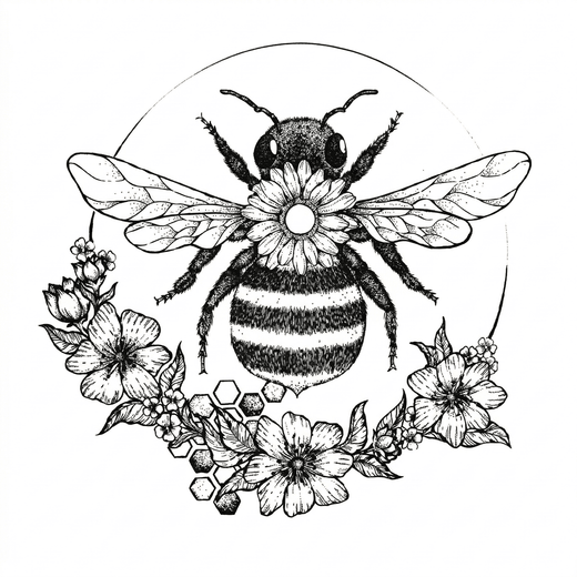 Illustrative bee temporary tattoo design