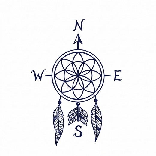 The artwork features a compass dreamcatcher.