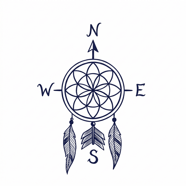The artwork features a compass dreamcatcher.