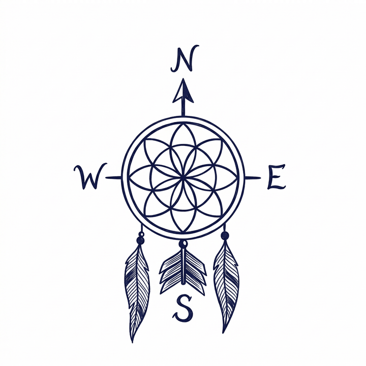 The artwork features a compass dreamcatcher.