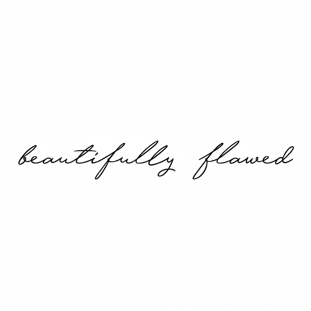 The artwork presents the visible text “beautifully flawed” as a lettering composition.