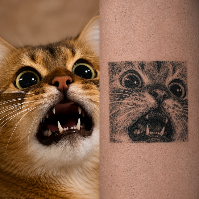 Dotwork Portrait Style – Custom Pet Photo Temporary Tattoo
