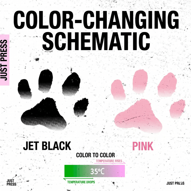 Temperature Color - Changing Paw Print Temporary Tattoo - Jet Black to Pink Magic Ink - JUST PRESS
