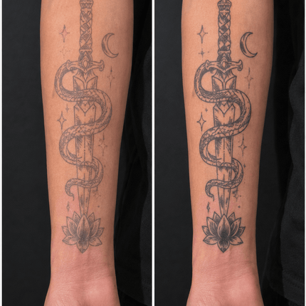 Doodle Snake Heart Temporary Tattoo - Temporary Tattoo Day 1 and Day 2 Color Comparison