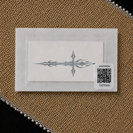 Black Cross Flame Finger Temporary Tattoo packaging view