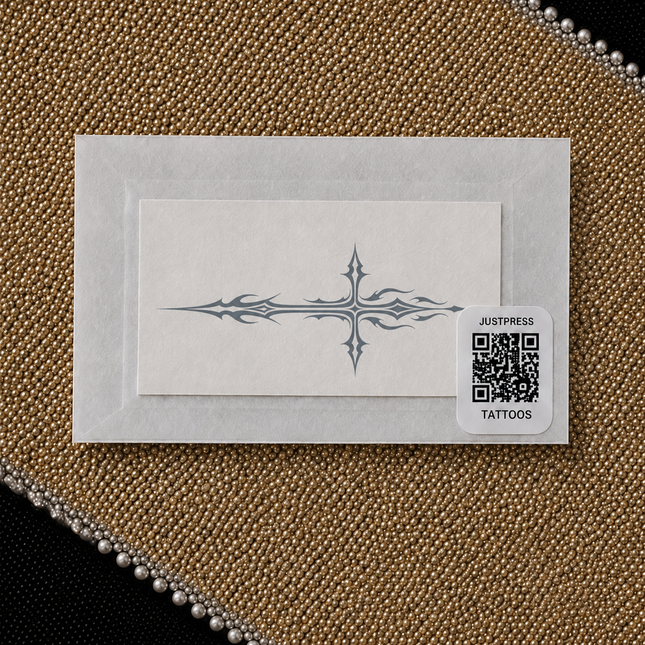 Black Cross Flame Finger Temporary Tattoo packaging view