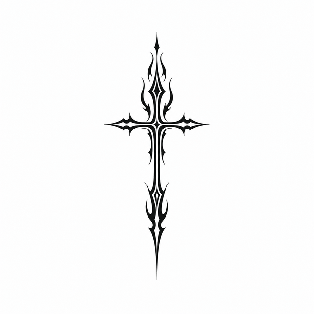 Black Cross Flame Finger Temporary Tattoo