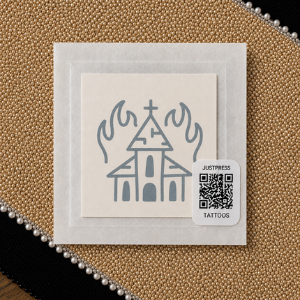 Burning Church Temporary Tattoo - JUST PRESS physical product image
