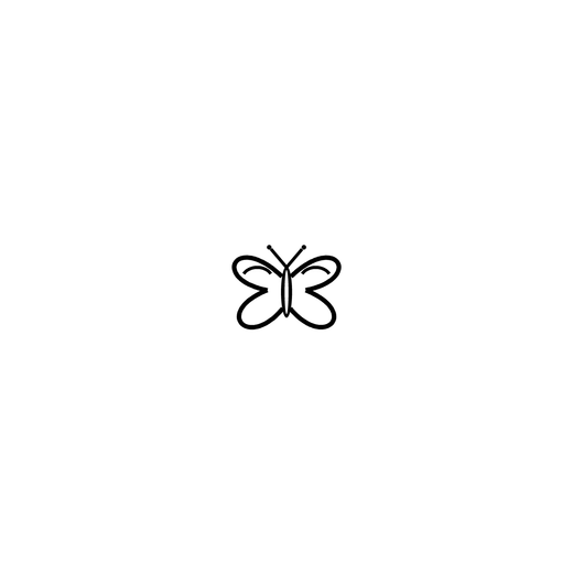 A minimal line butterfly has four rounded wings, a slender central body and two antennae.