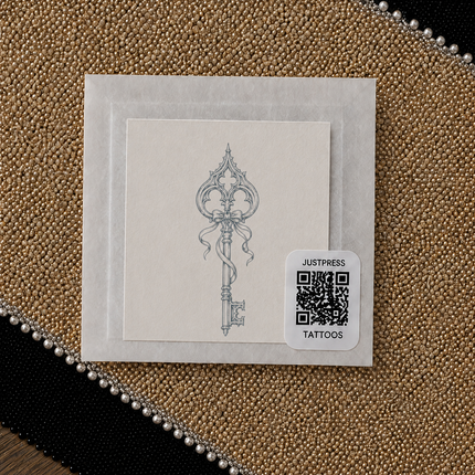 Cathedral Ribbon Key Wrist Temporary Tattoo - JUST PRESS physical packaging image