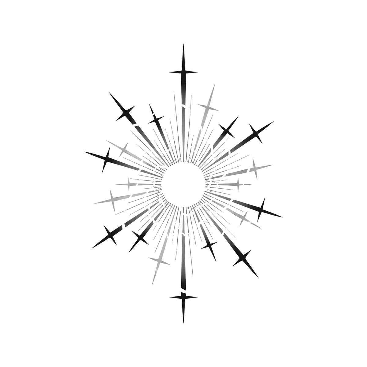 The image shows cross starburst in a symmetrical arrangement, with cross and sun clearly defining the visible design.