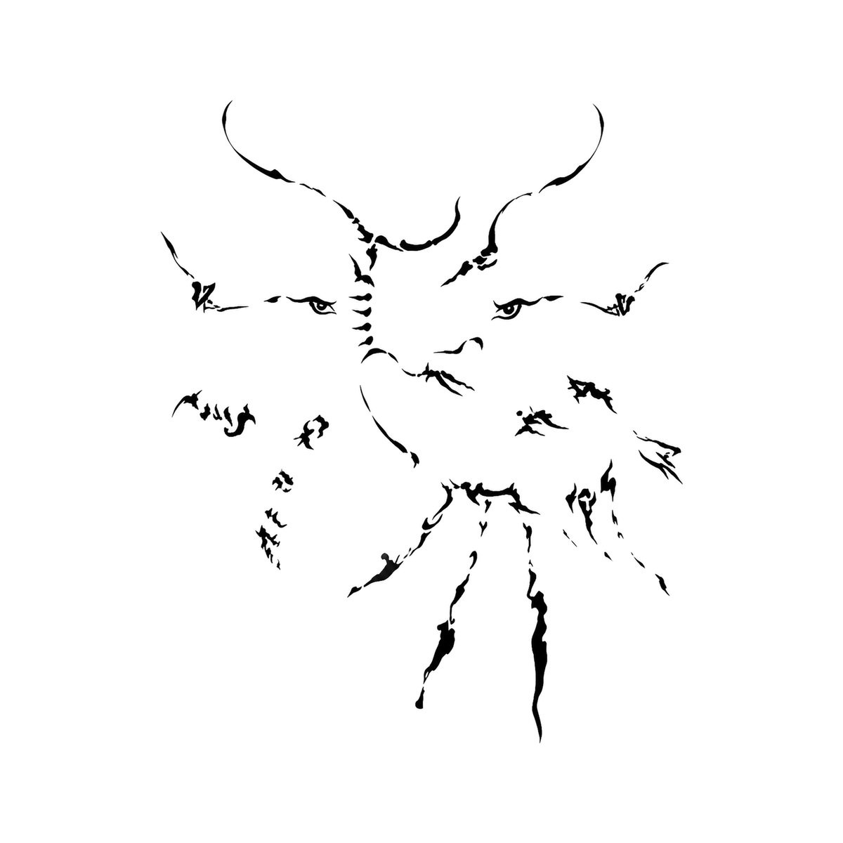 The image shows fragmented horned animal head in a symmetrical arrangement, with cow clearly defining the visible design.