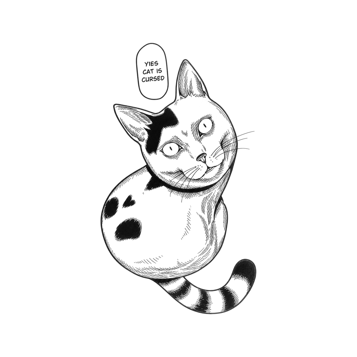 The image shows cursed cat speech bubble in a centered arrangement, with cat and lettering clearly defining the visible design.