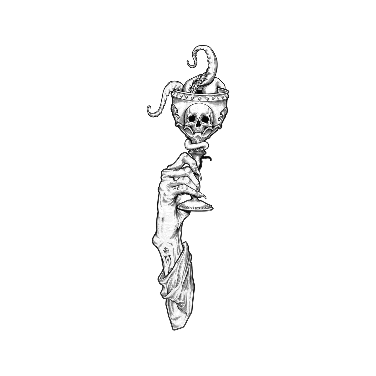 The image shows skull tentacle goblet in a vertical arrangement, with skull clearly defining the visible design.