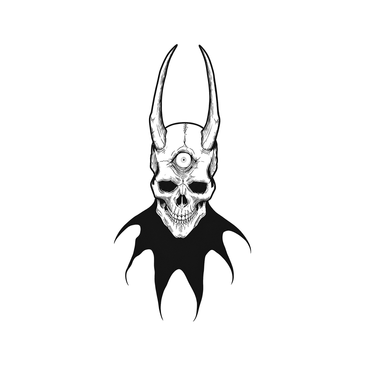 The image shows horned skull mantle in a symmetrical arrangement, with skull clearly defining the visible design.