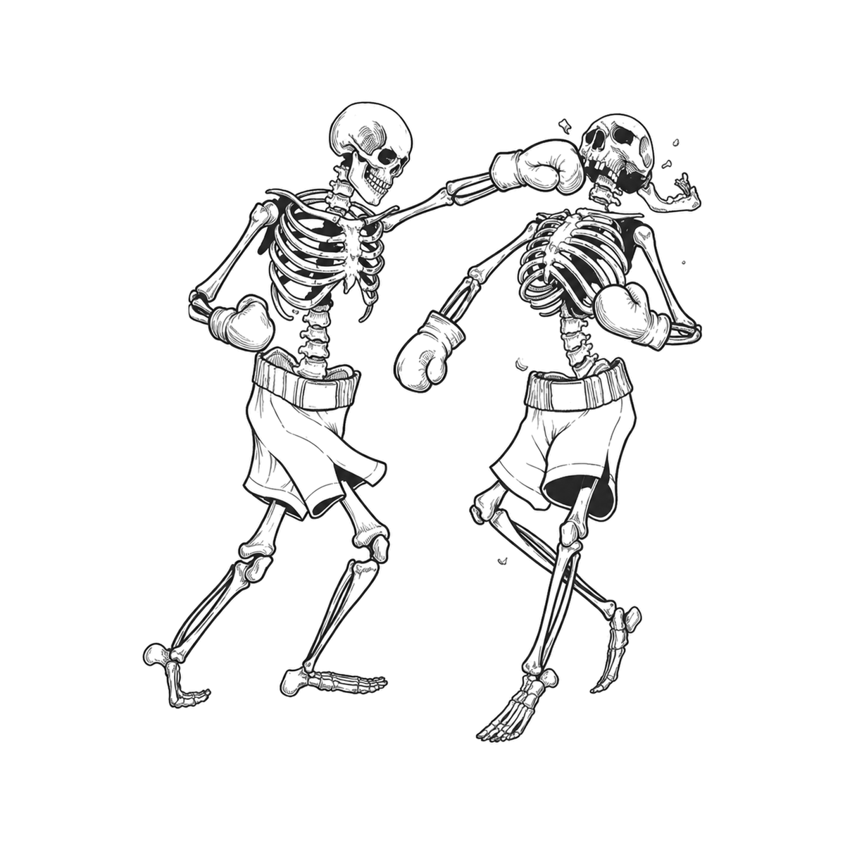 The image shows boxing skeleton pair in a horizontal arrangement, with skeleton clearly defining the visible design.