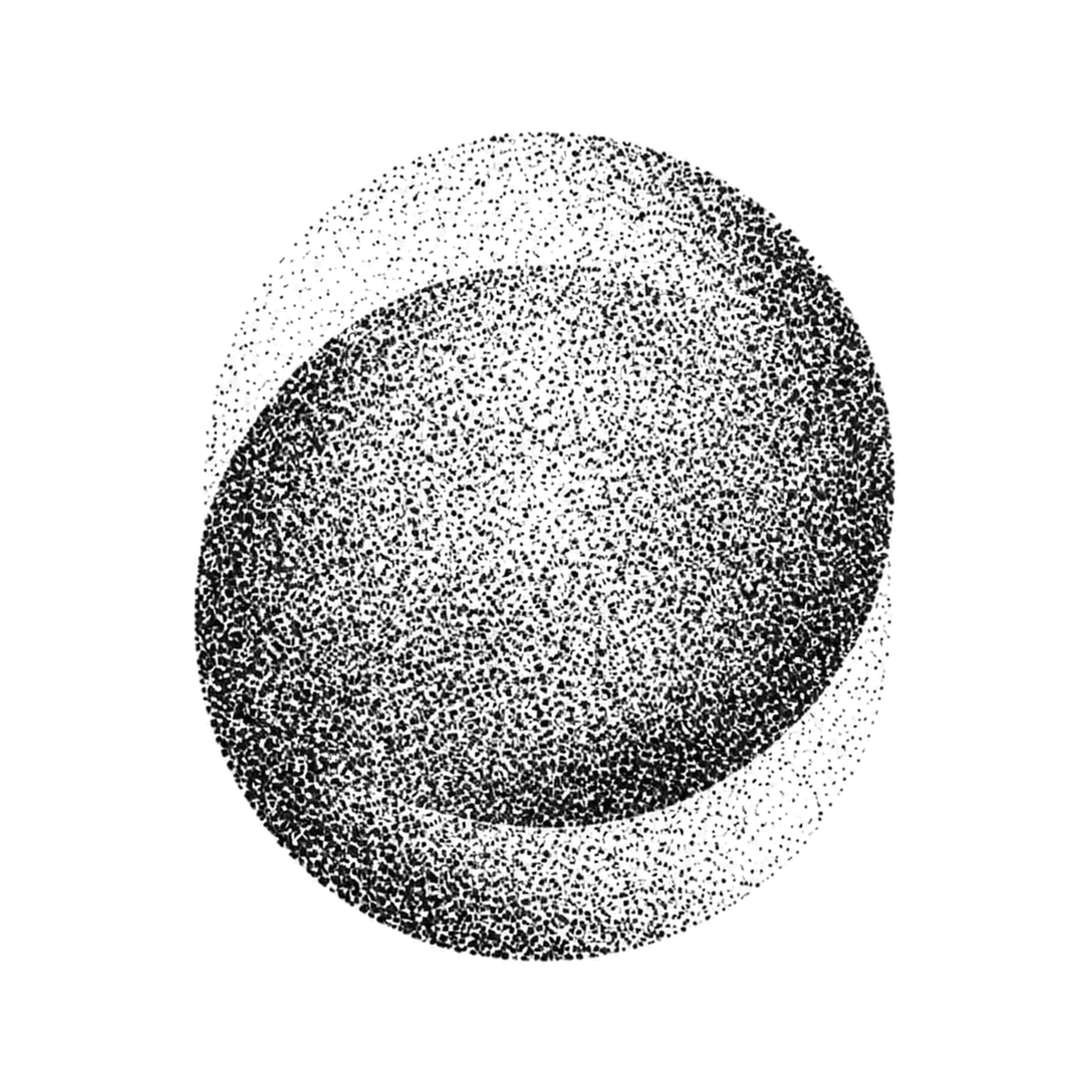 The image shows stippled double-shell orb in a centered arrangement, with contour line clearly defining the visible design.
